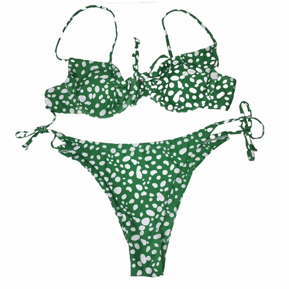 SHEIN Green & White Polka Dot String Bikini Sz M - Picture 1 of 4